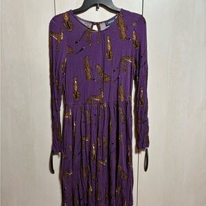 Modcloth Purple Cheetah Stretchy Long Sleeved Dress
